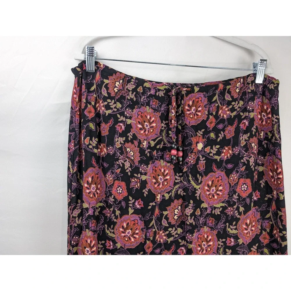 Vintage Y2K Floral Paisley Beaded Maxi Skirt Size L Pink Romantic Cottagecore